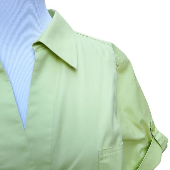 Chico's Yellow Green No Iron Button Down Short Sleeve Shirt Roll Tab Chicos 3 XL - Picture 4 of 16